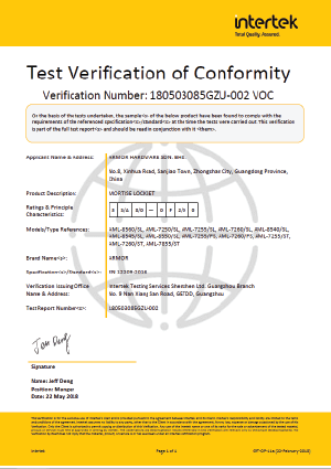 We are certified by Intertek in Mortise Lockset products.